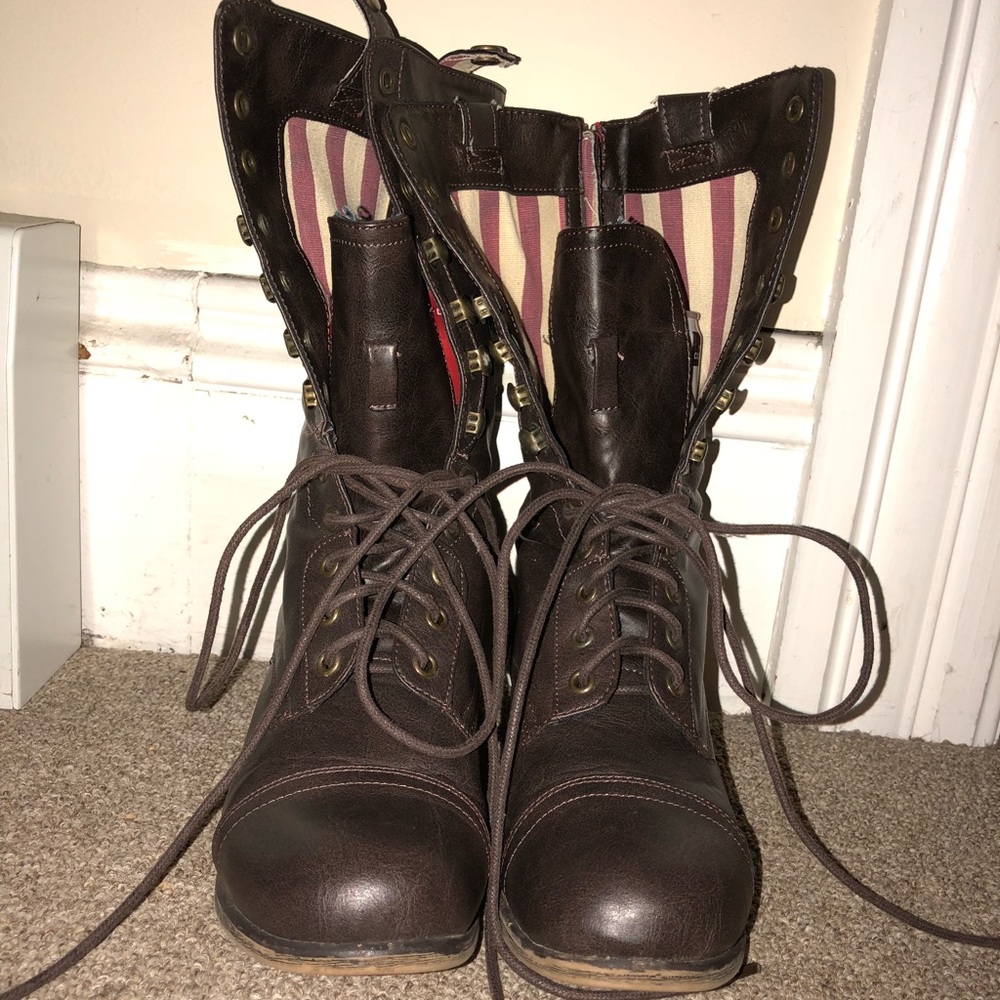 Brown lace up booties